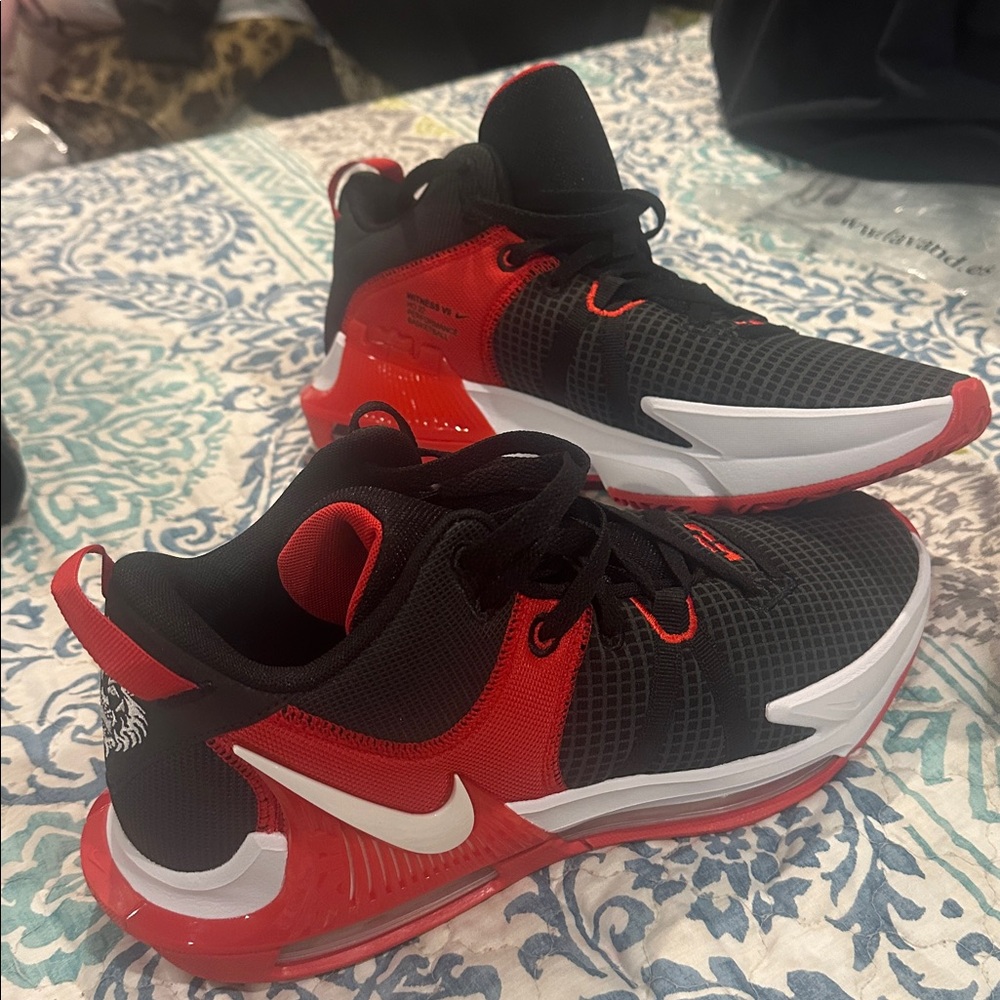 Nike Red and Black Athletic Shoes with White Swoosh